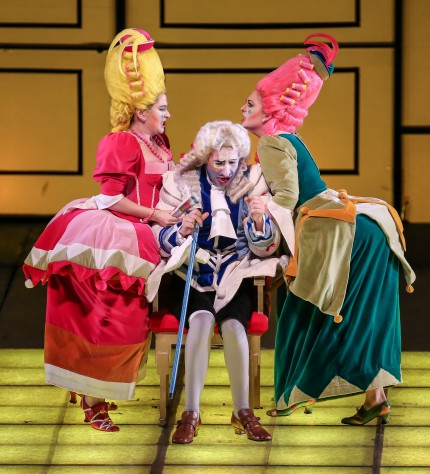 Annie Rosen (left) as Tisbe and Diana Newman as Clorinda vie for the affections of Vito Priante (Dandini) in "La Cenerentola." Photo: Andrew Cioffi