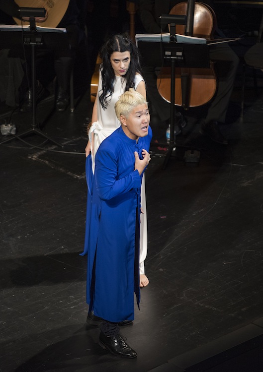 Kangmin Justin KIm as Nerone and Hana Blazikova as Poppea in Monteverdi's "L'incoronazione di Poppea" Sunday at the Harris Theater. Photo: Michael Brosliow