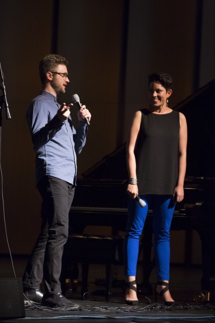 CSO composers in residence Samuel Adams and Elizabeth Ogonek hosted the MusicNOW program Monday night at the Harris Theater. Photo: Todd Rosenberg 