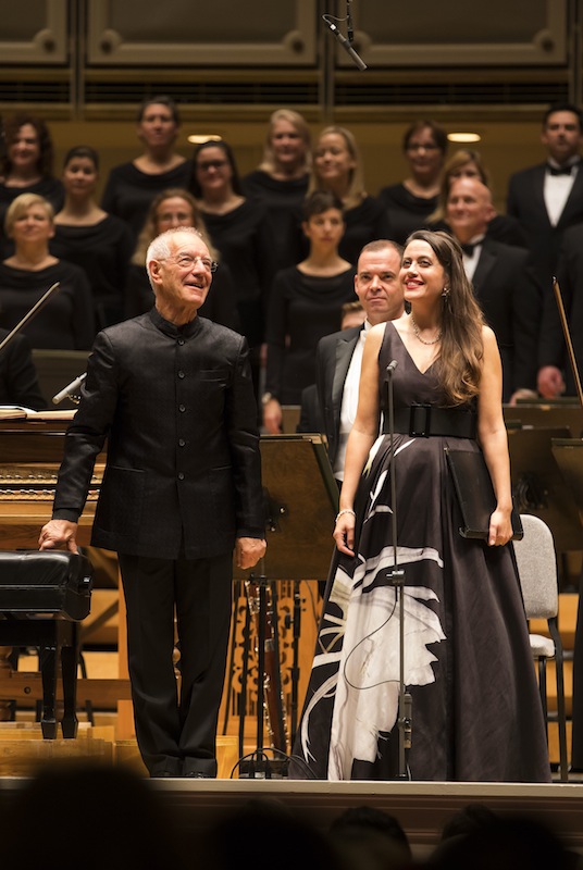 Conductor Nicholas Kraemer and soprano Amanda Forsythe take a bow at the Chicago Symphony Orchestra's Handel program Thursday night. Photo: Todd Rosenberg 
