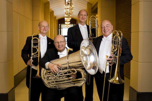 Chicago Symphony Orchestra members (from left) Jay Friedman, Gene Pokorny, Michael Mulcahy and Charles Vernon will perform the world premiere of Jennifer Higdon's Low Brass Concerto Thursday night. Photo: Todd Rosenberg 