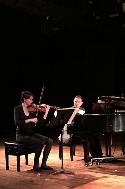The Morton Feldman Chamber Players (pianist Shi An and violinist Myra Hinrichs) performed Feldman's "For John Cage" Sunday night at Constellation.