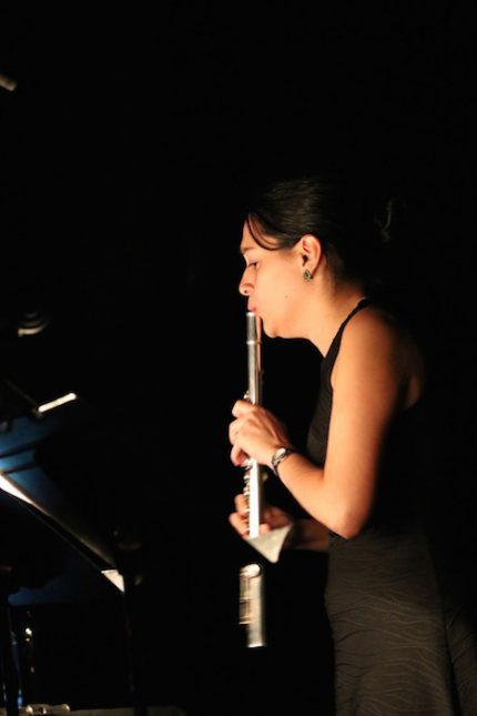 Flutist Dalia Chin performed Joan Arnau Pàmies' "Produktionsmittel I" Saturday at Ear Taxi Festival. Photo: Nicholas Yasillo