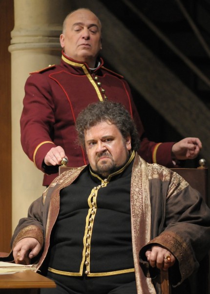 Johan Botha and Falk Struckmann in the Lyric Opera production of Verdi's "Otello." Photo: Dan Rest 