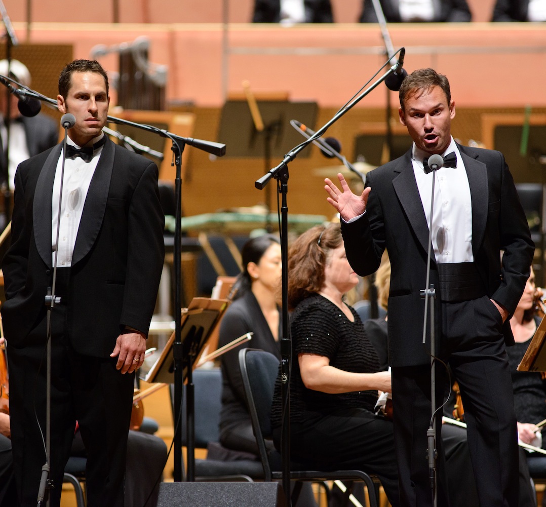 Mariusz Kwiecien (right) and Kyle Ketelsen as the Don and Leporello in the final act of Mozart's "Don Giovanni" performed Saturday night at the Pritzker Pavilion.. Photo: Robert Kusel.